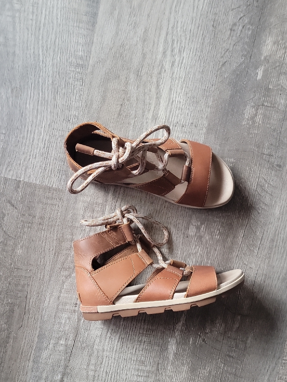 Women's Size 7 Tan Sorel Leather Lace-Up Gladiator Sandals